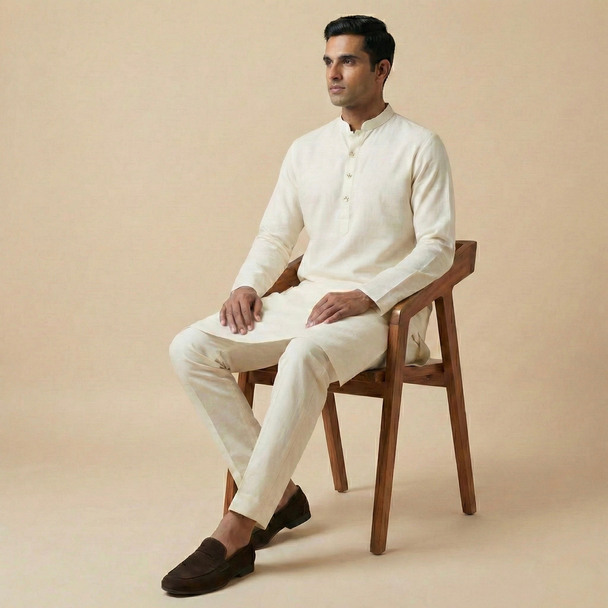 Modern Indian menswear outfit for puja or religious ceremony by ELVAAN