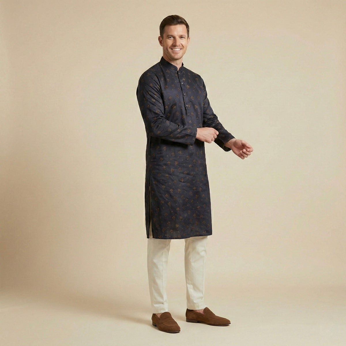 Man wearing patterned kurta at Sangeet or Mehndi celebration by ELVAAN