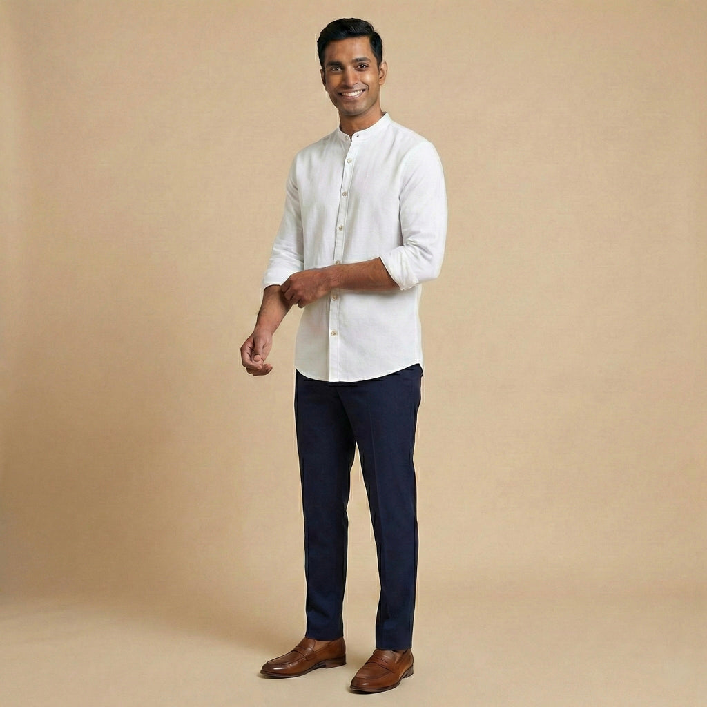 Mandarin Collar Shirt - White - Elvaan
