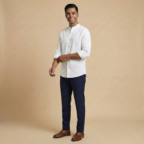 Mandarin Collar Shirt - White - Elvaan