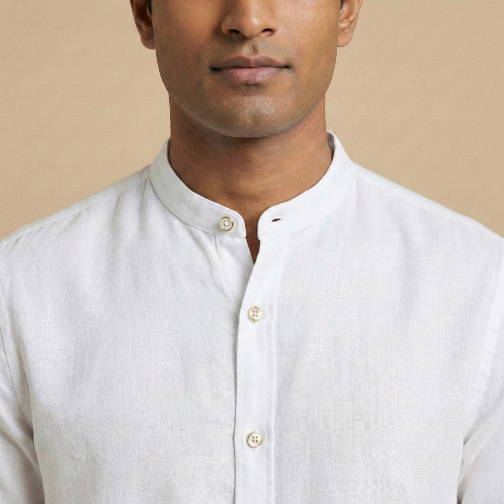 Mandarin Collar Shirt - White - Elvaan