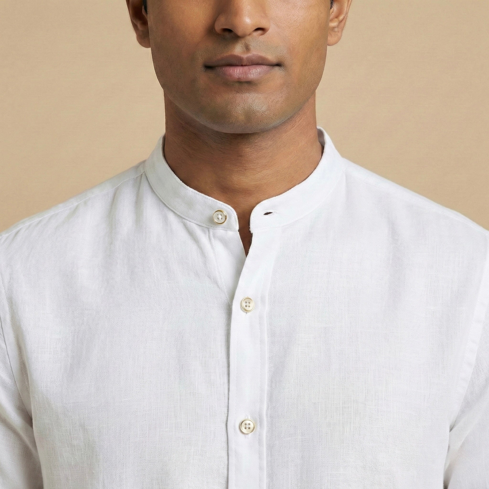 Mandarin Collar Shirt - White - Elvaan