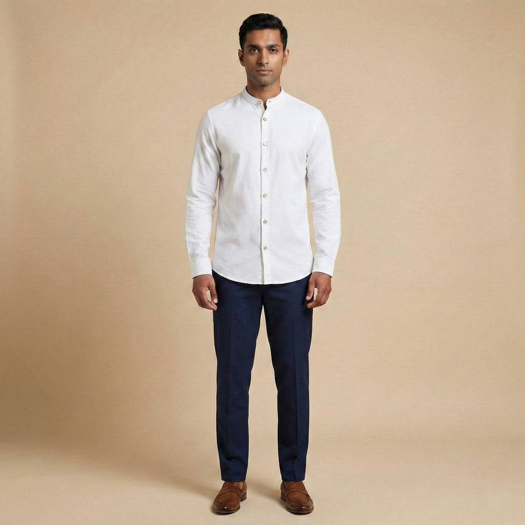 Mandarin Collar Shirt - White - Elvaan