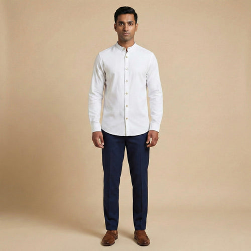Mandarin Collar Shirt - White - Elvaan