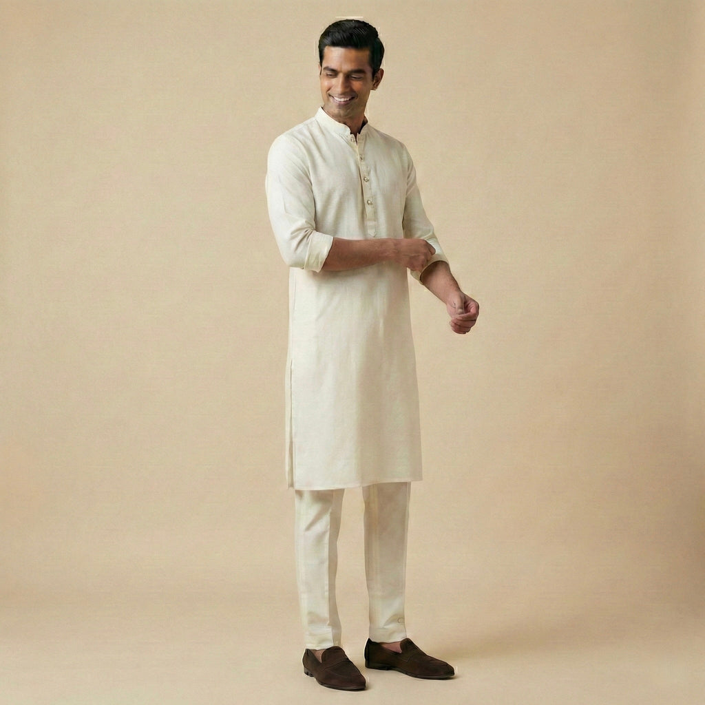 Plain Kurta Set - Ivory - Elvaan