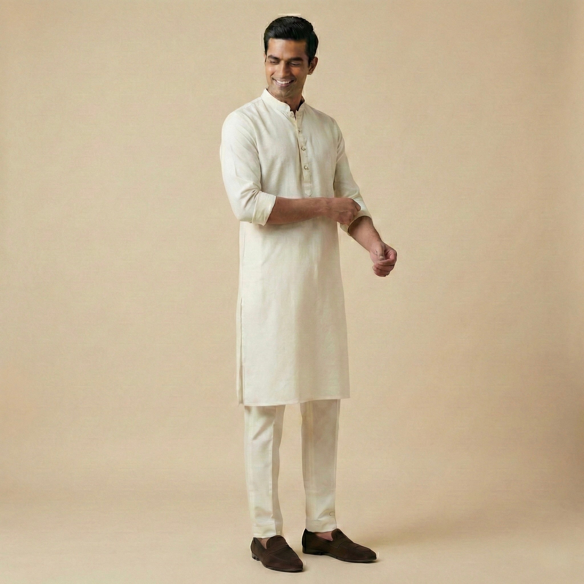 Plain Kurta Set - Ivory - Elvaan