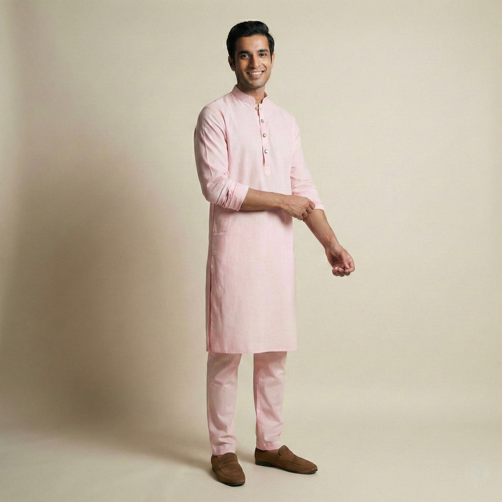 Plain Kurta Set - Pink - Elvaan