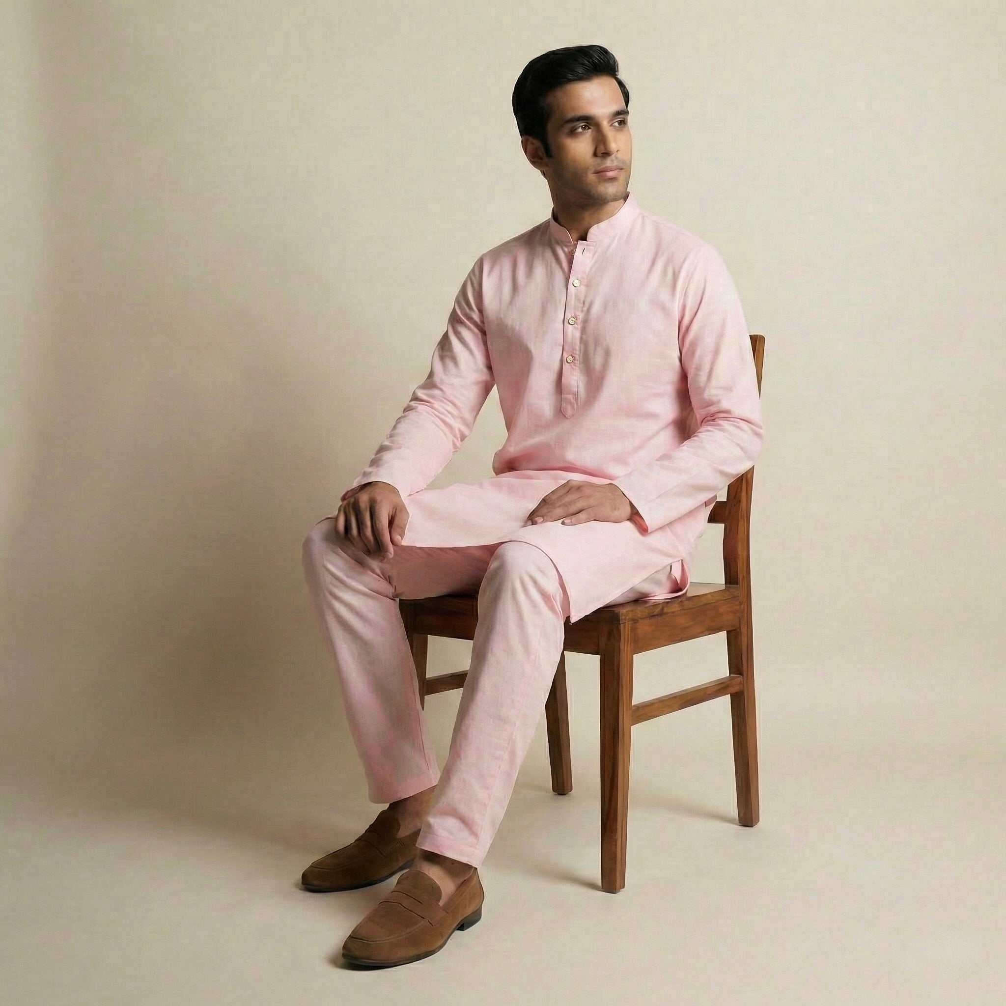 Plain Kurta Set - Pink - Elvaan