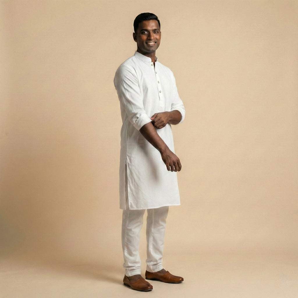 Plain Kurta Set - White - Elvaan