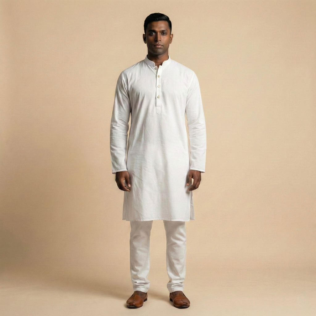 Plain Kurta Set - White - Elvaan