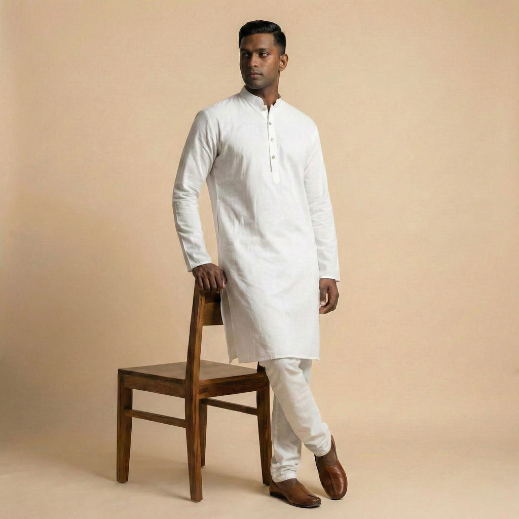 Plain Kurta Set - White - Elvaan