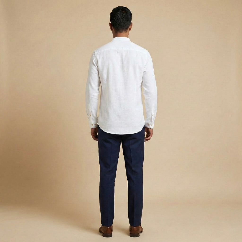 Plain Mandarin Shirt - White - Elvaan