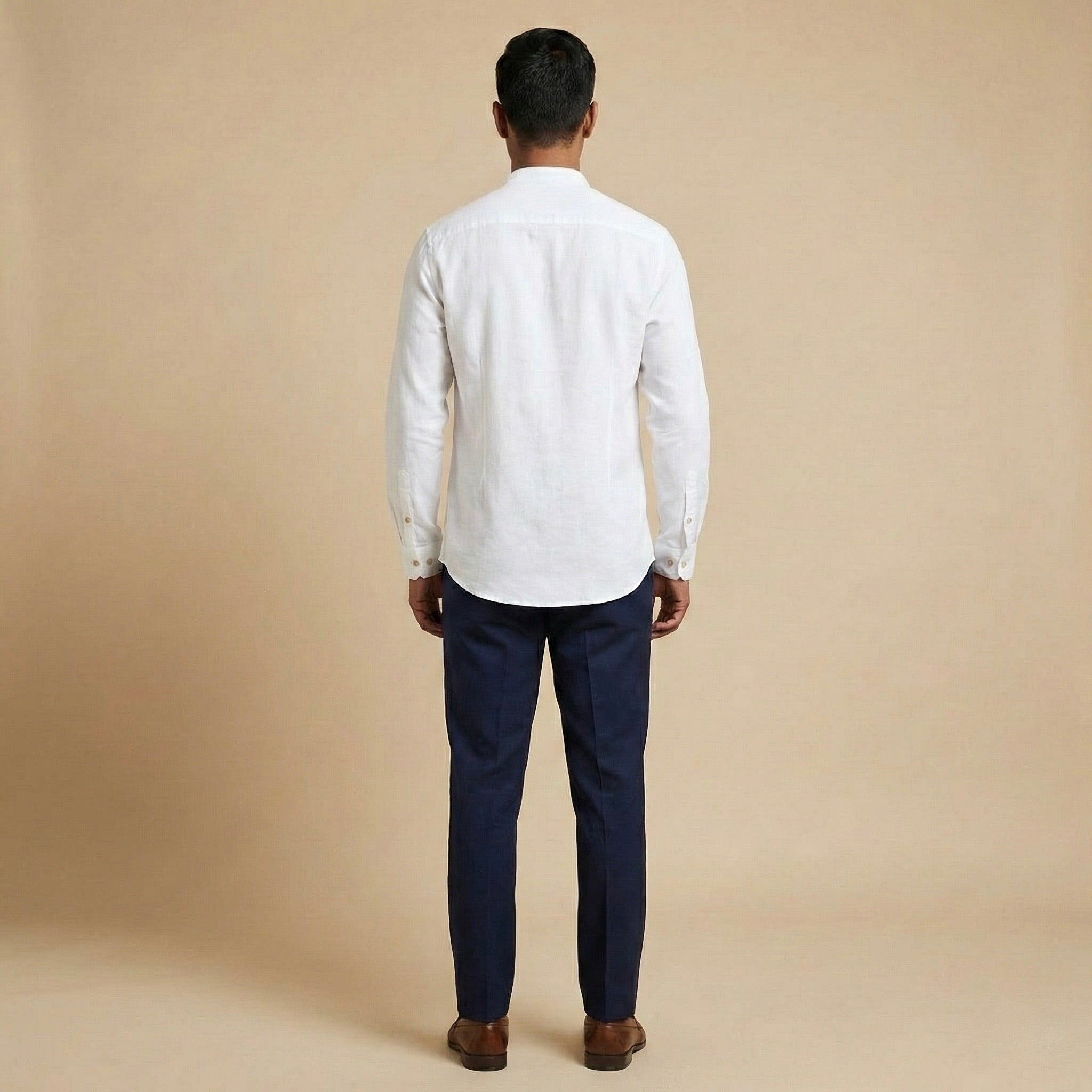 Plain Mandarin Shirt - White - Elvaan